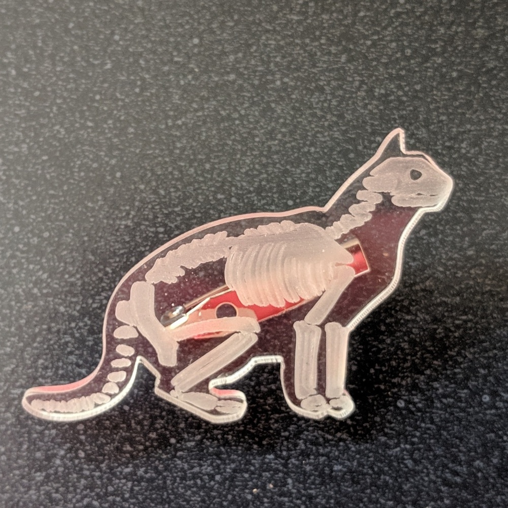 Transparent Cat Skeleton Pin Brooch NWOT